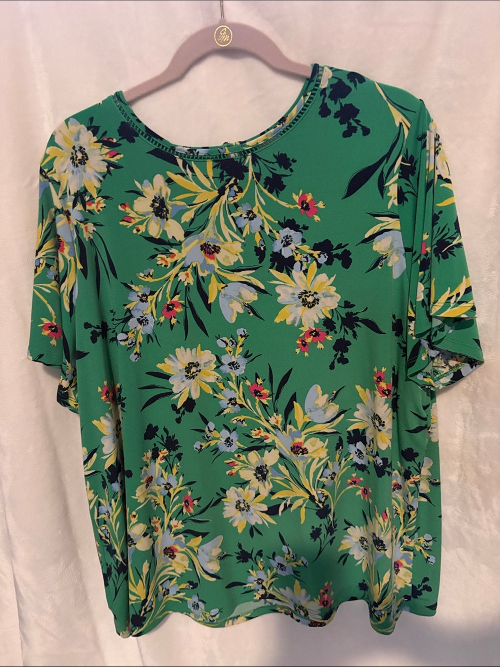 Anne Klein Green Floral Short Sleeve Tee